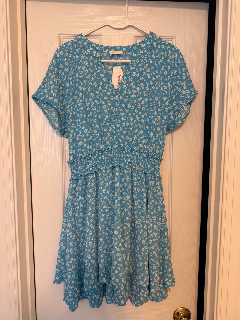 Sienna Sky Turquoise Blue Floral Smocked-Waist Dress
